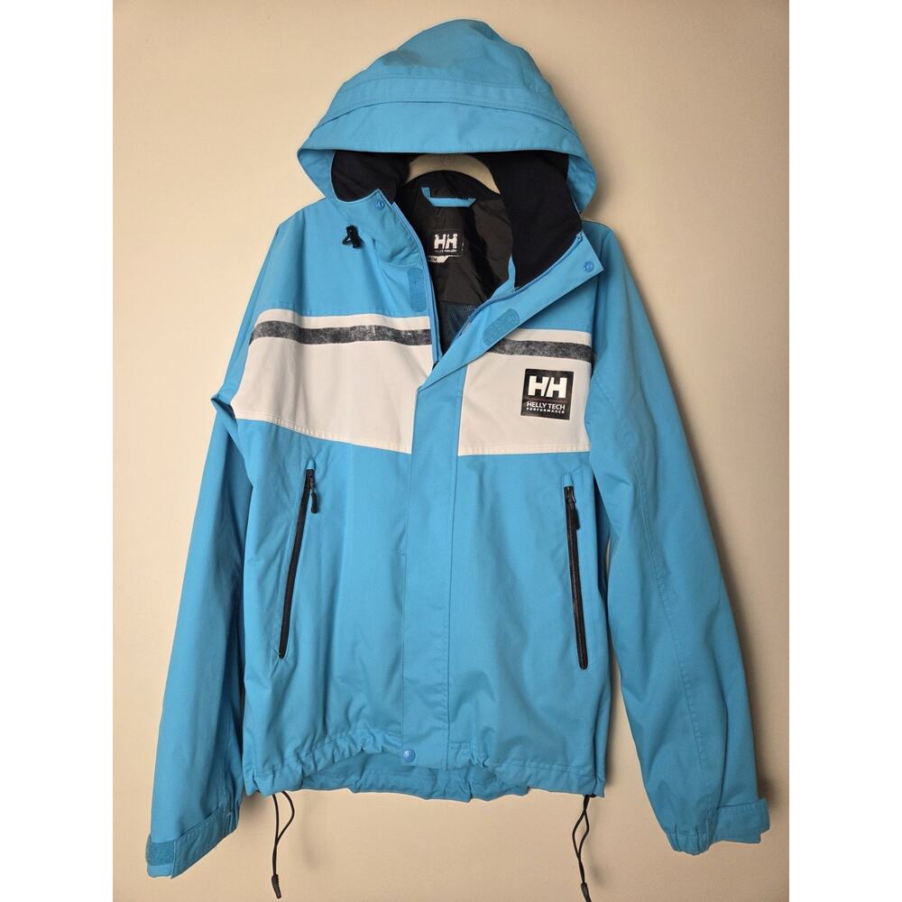 HH HELLY HANSEN TECH PERFORMANCE Sailing Offshore Sky Blue Hooded Jacket Size M
